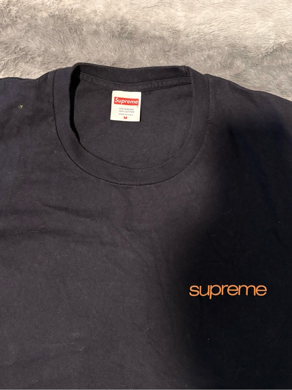Supreme Black Short Sleeve Tee with Orange Script Logo